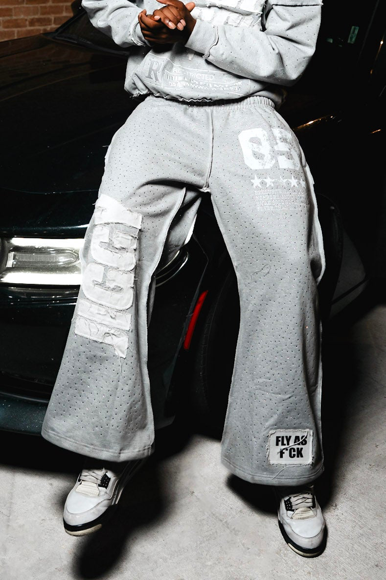 Ice gray baggy rhinestone sweats