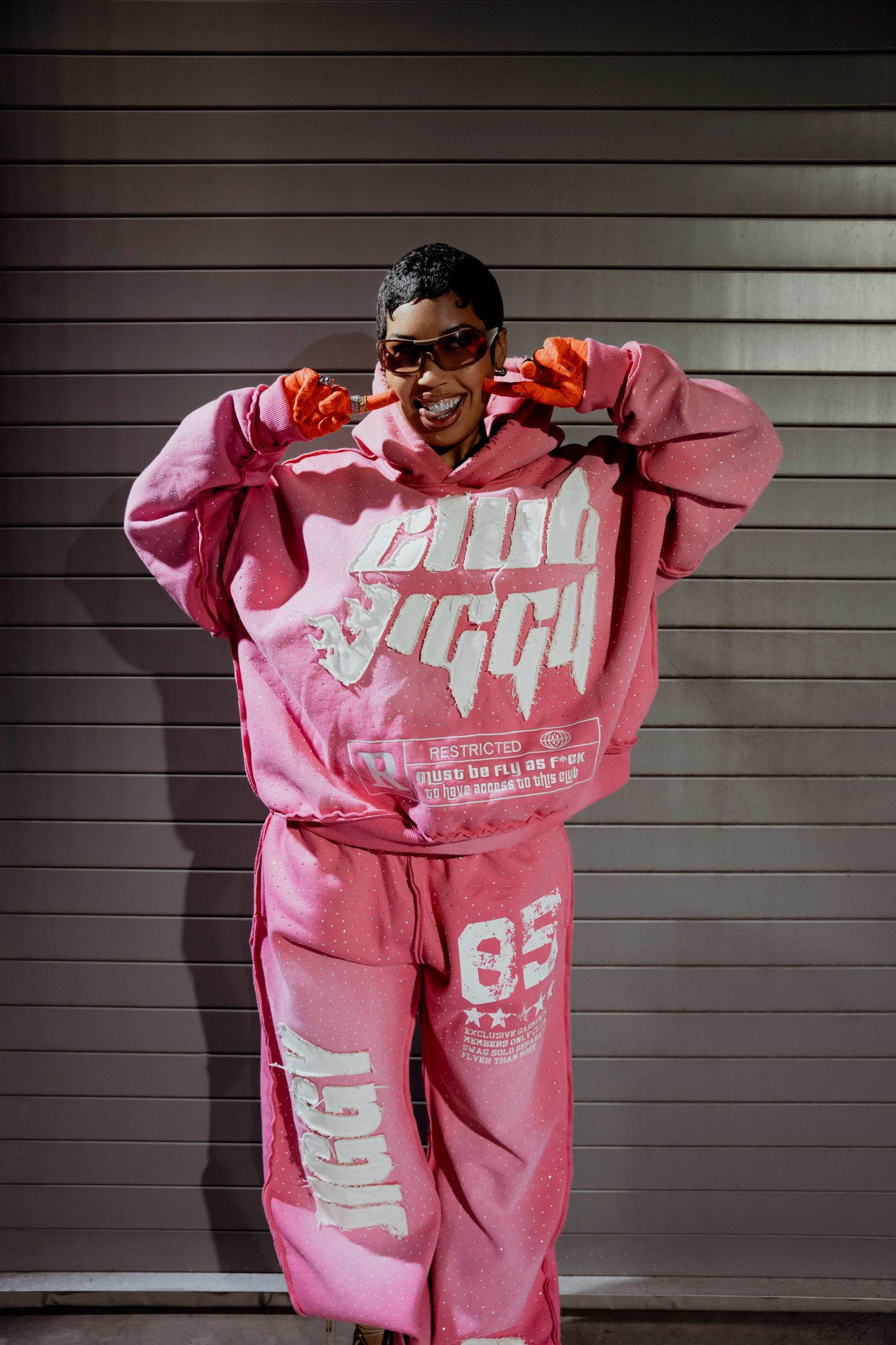 PINK RHINESTONE HOODIE