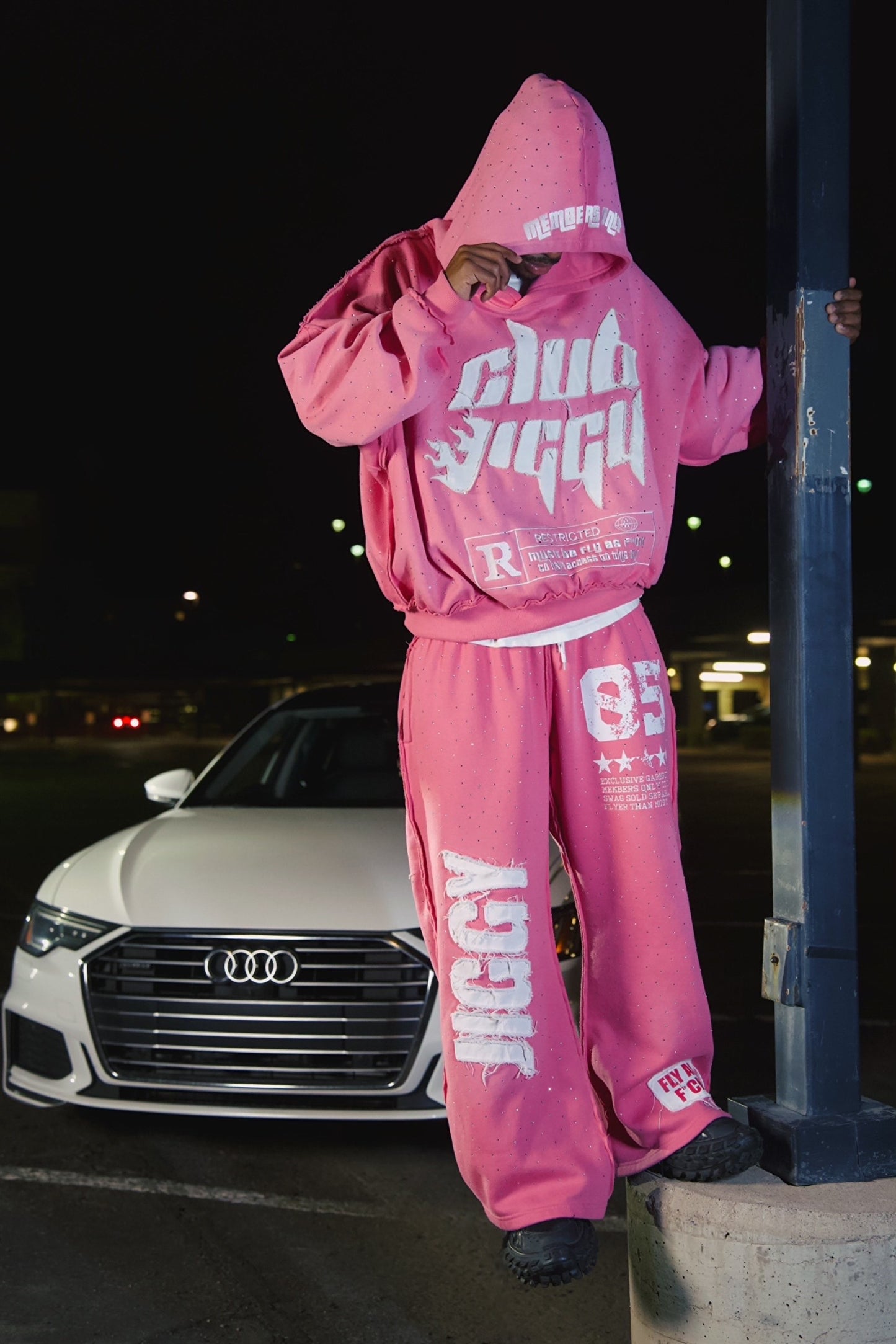 PINK RHINESTONE HOODIE