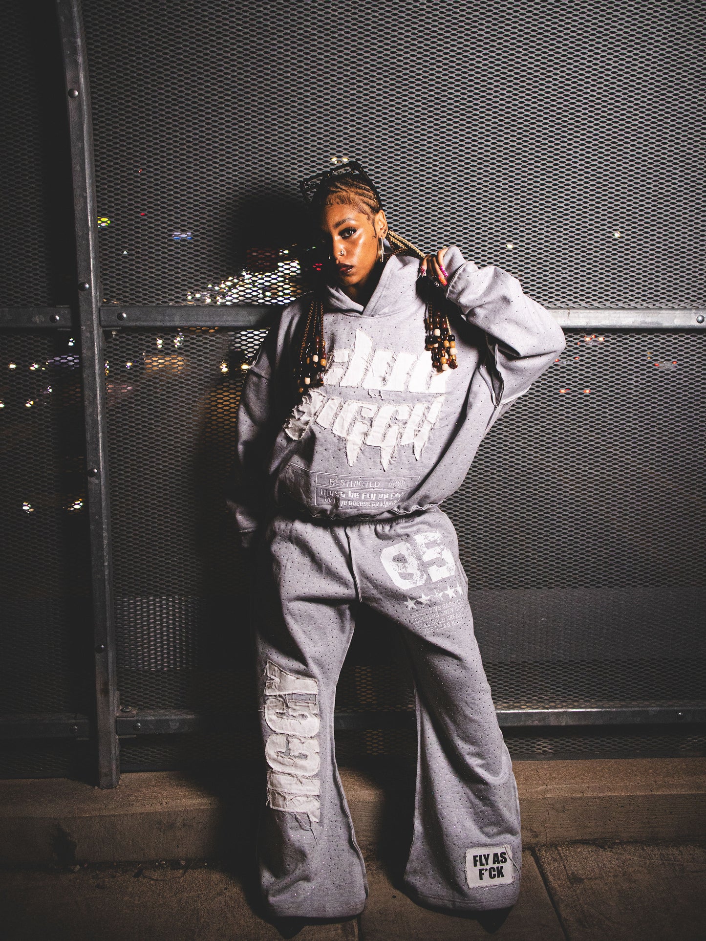 Ice gray baggy rhinestone sweats