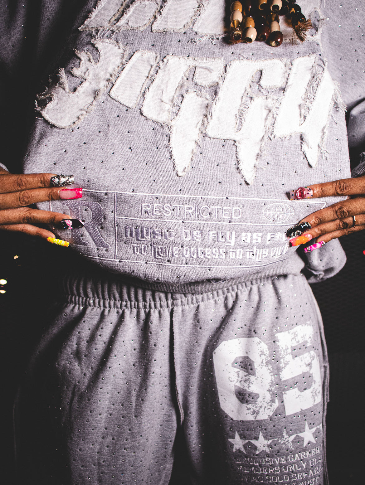 Ice gray rhinestone hoodie