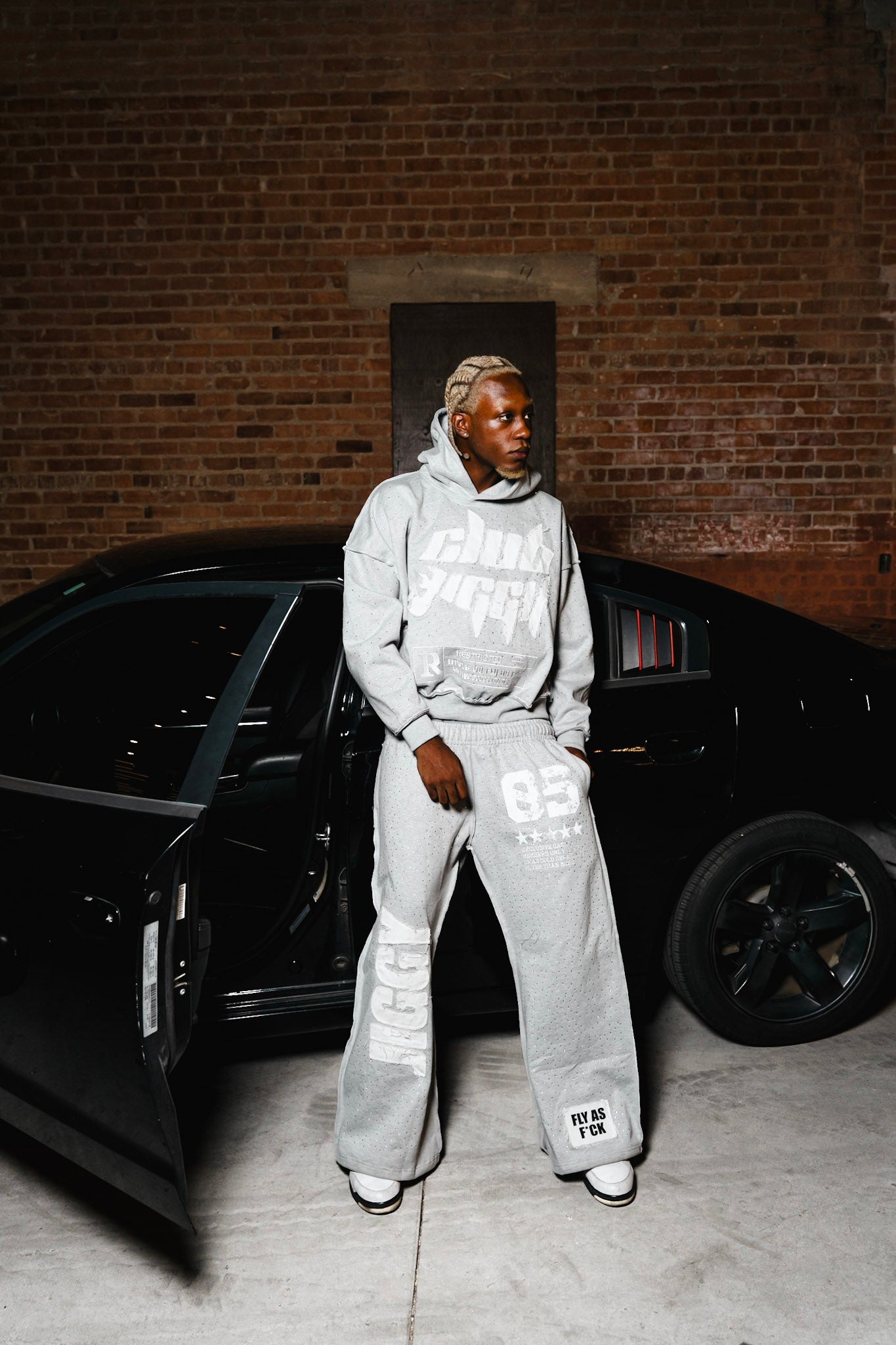 Ice gray rhinestone hoodie