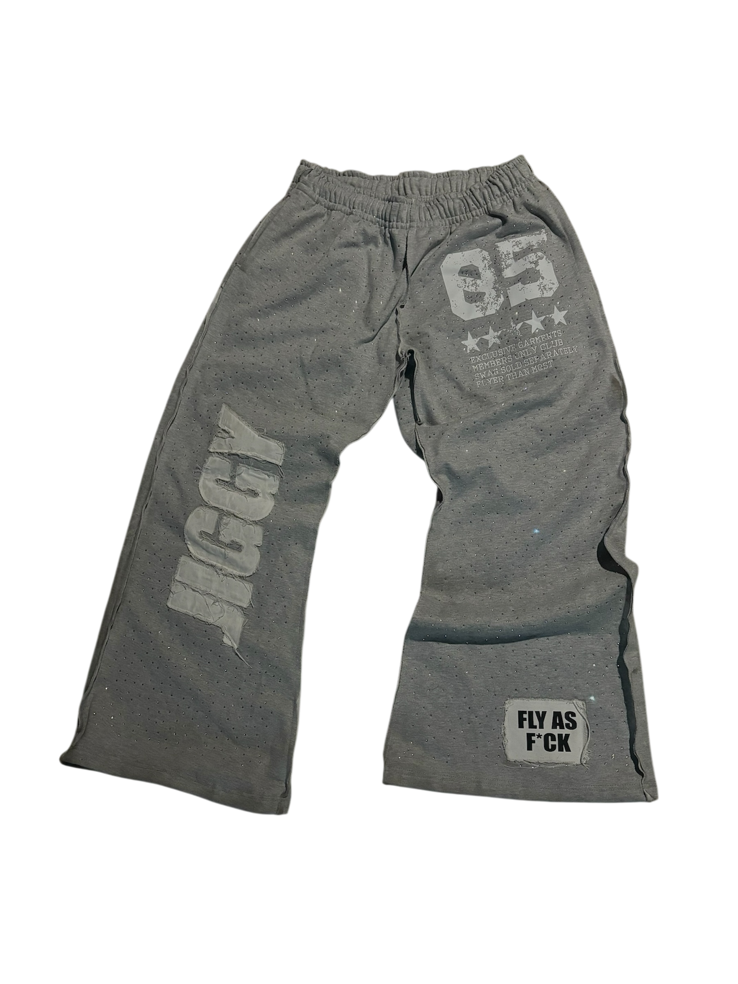 Ice gray baggy rhinestone sweats
