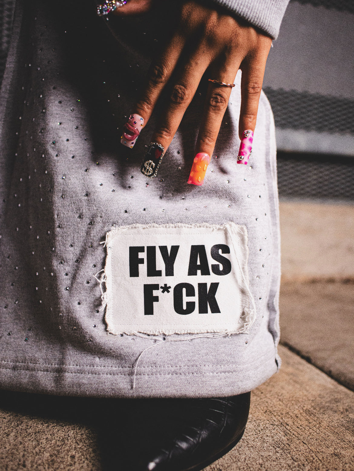 Ice gray baggy rhinestone sweats