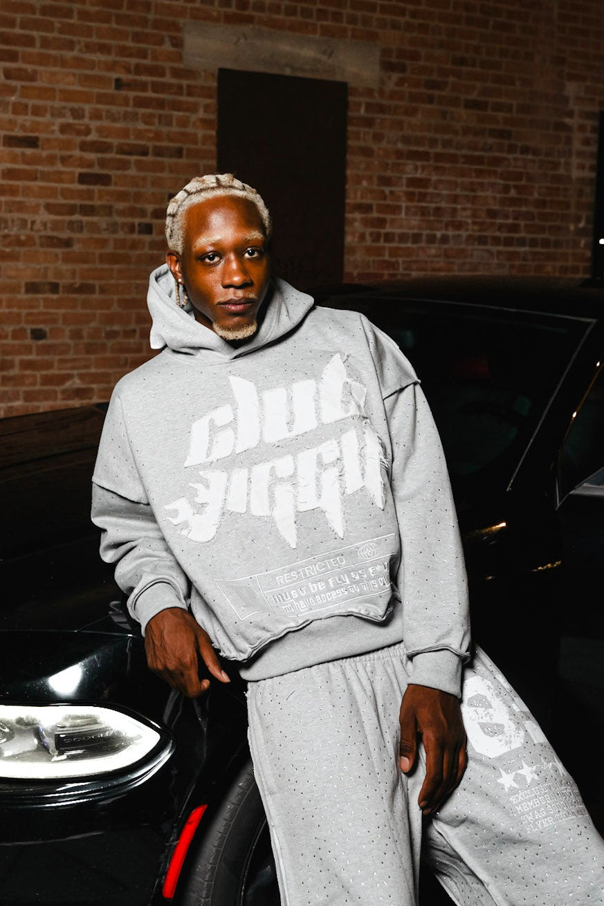 Ice gray rhinestone hoodie